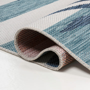 Veronica Classic Beach Stripe And Palm Leaf Indoor/Outdoor Area Rug